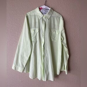 Chicos 3 100% Cotton Light Green Half Button Half Hidden Button Down Long Sleeve